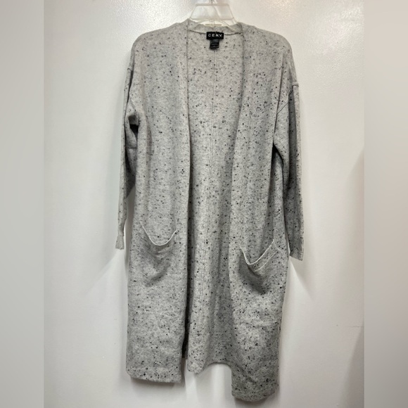 CENY Cardigan Women Size XS Gray Speckled Open Front Longline Pockets Soft Cozy - Picture 6 of 10